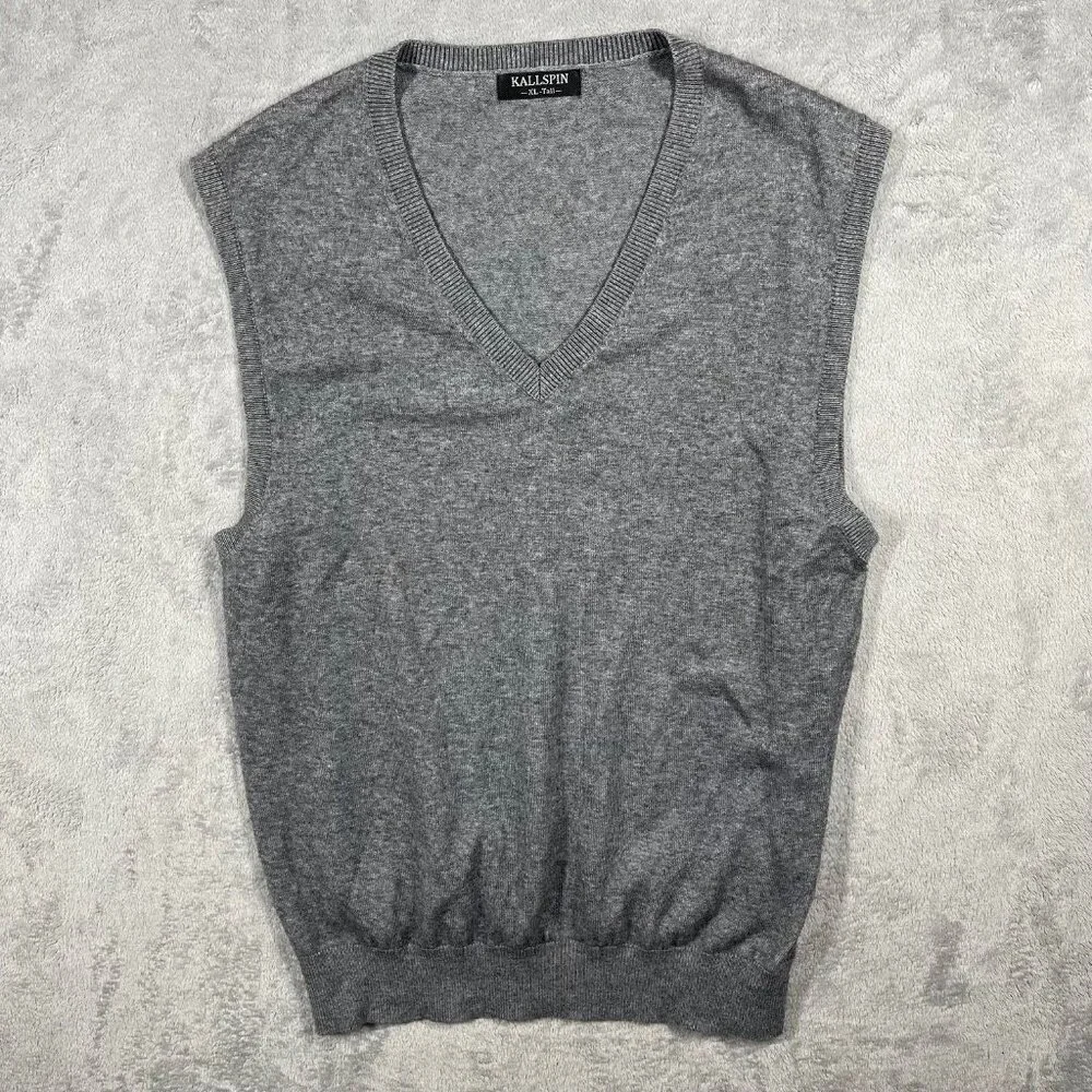 Kallspin Mens Wool Blend V Neck Sweater Vest Grey XL‎ Soft Lightweight